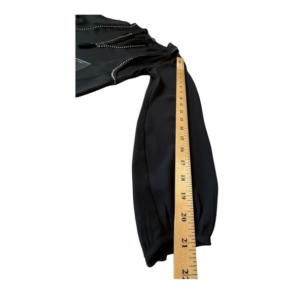 J. Crew Black White Split Neck Tassel Braided Trim Popover Tunic Womens Size 2 - Picture 6 of 10